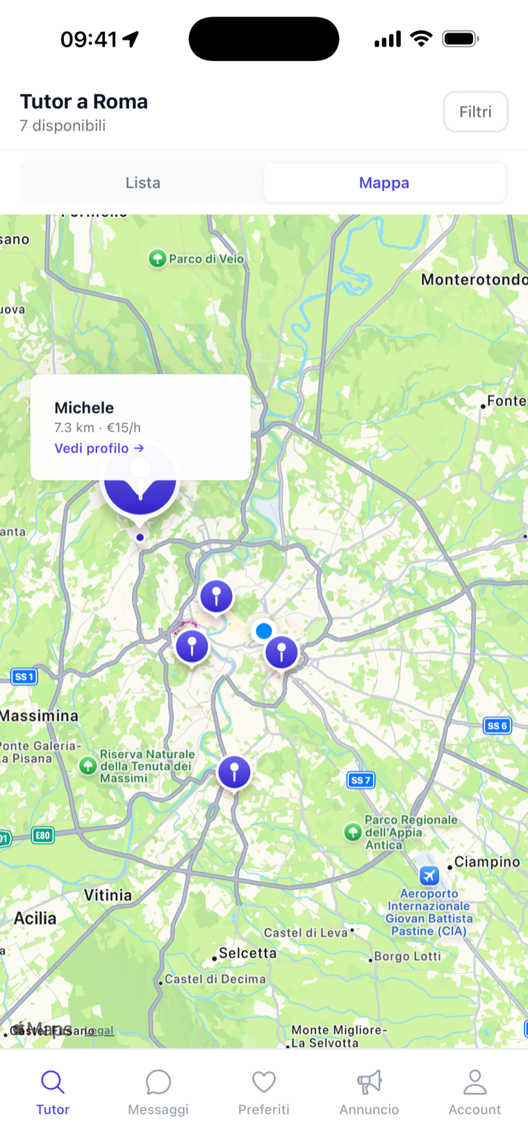 Mappa dei tutor DSA vicino a te nell'app Help DSA